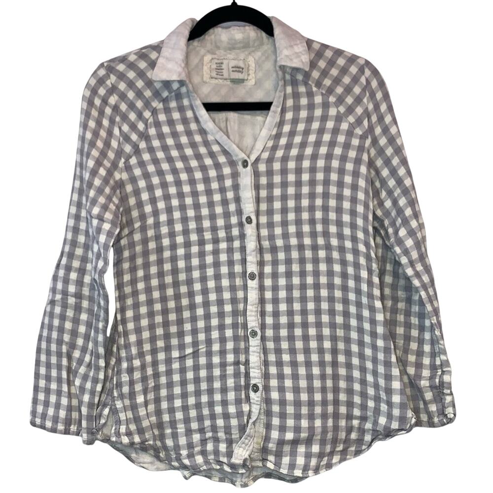 Saturday Sunday Gingham Quilted‎ Shirt Small Purple Gray Button Front